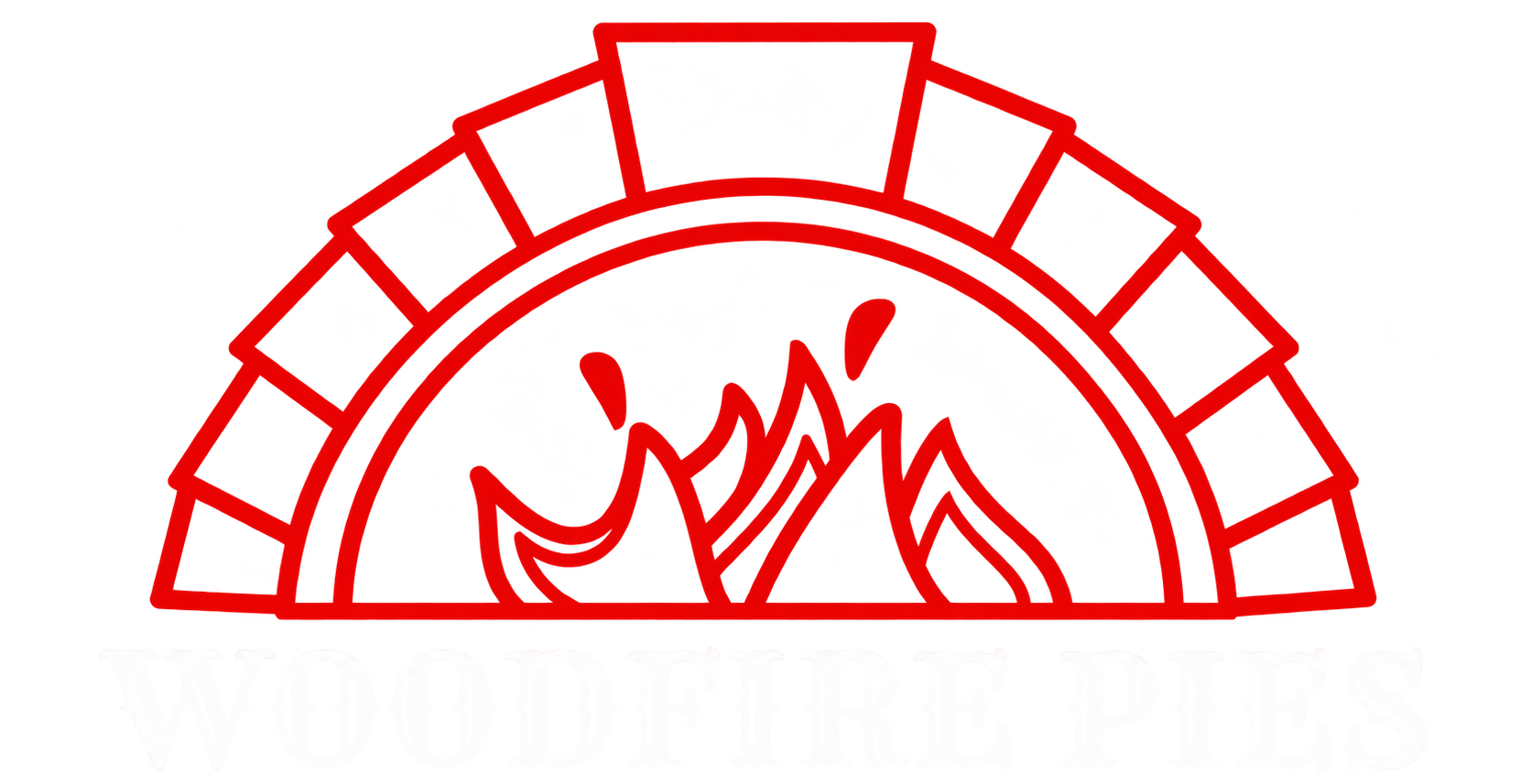Woodfire Pies logo with a red wood-burning oven.